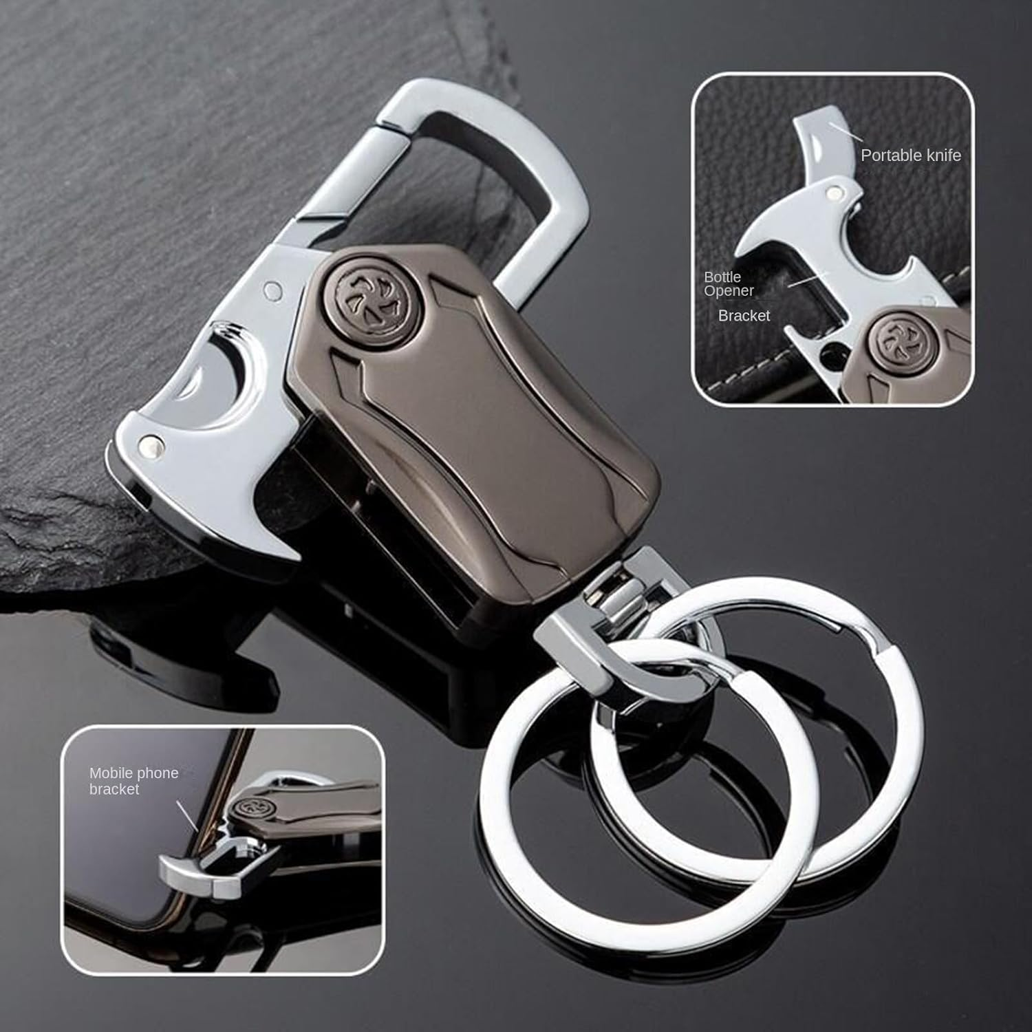 UniKey EDC Car Keychain Multi-Tool | Box Cutter, Fidget Spinner & Phone Stand