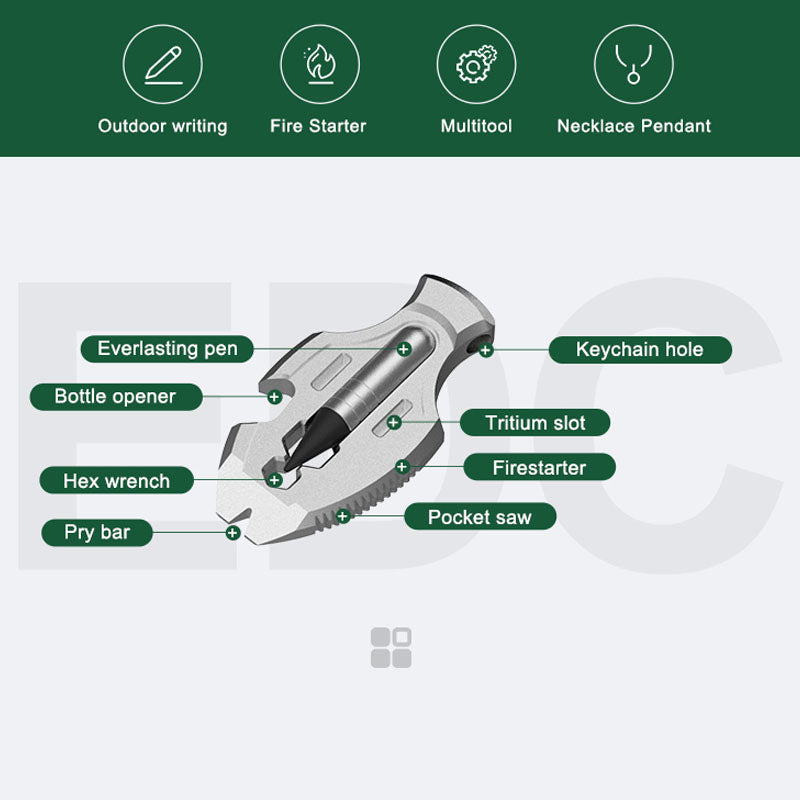 Flounder 1.0 Titanium EDC Pendant - Multi-Tool with Pen & Firestarter