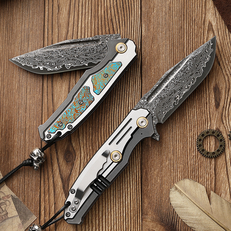 Folding Knife Damascus Steel VG10 75 Layer Titanium Handle Back Lock Outdoor Collector Knife