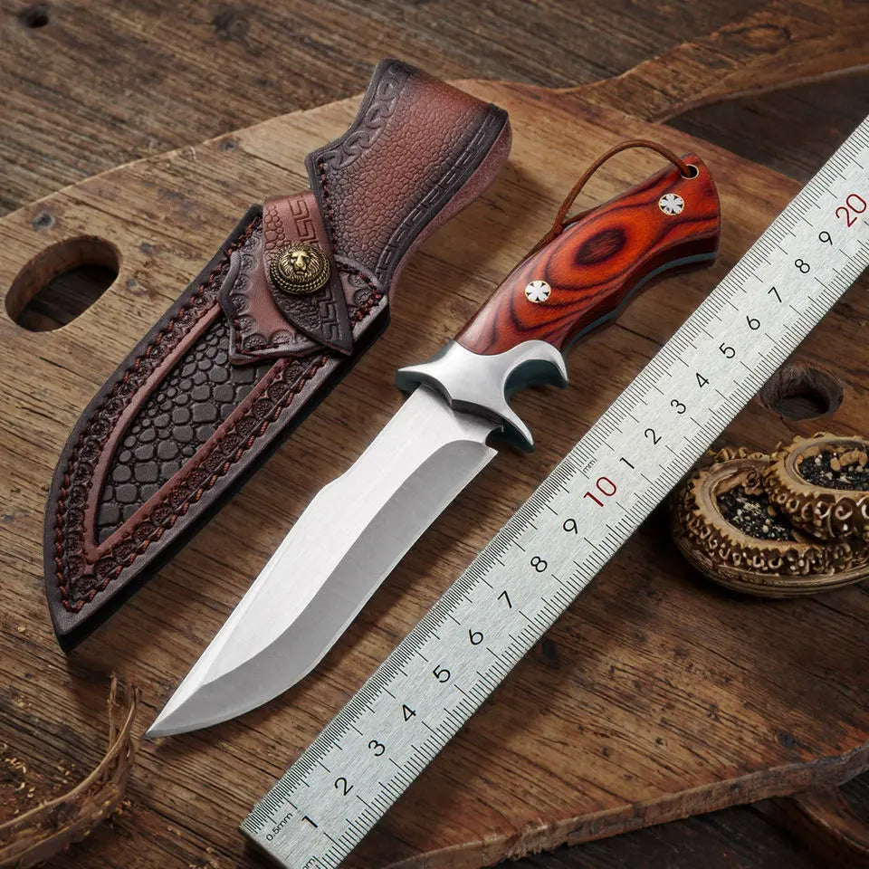 TimberEdge M390 Fixed Blade Knife - Ebony Handle with Hand-Carved Leather Sheath EDC