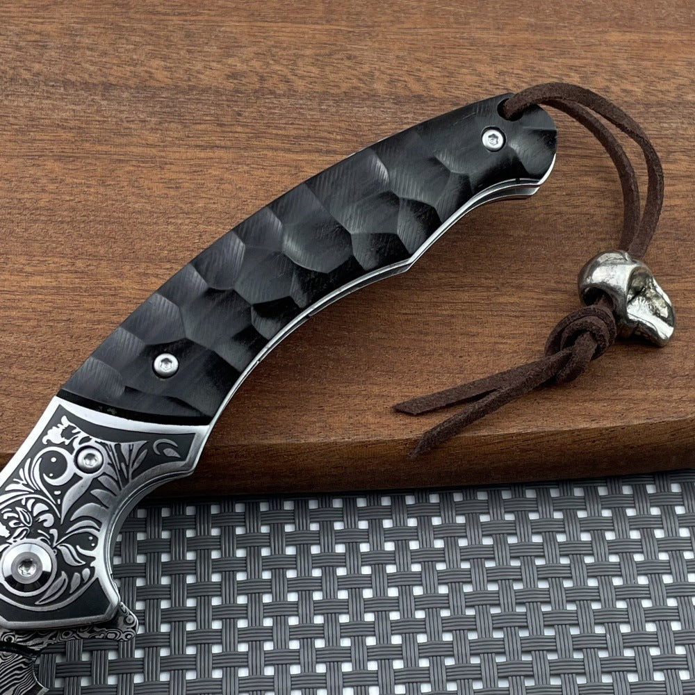 Sky Blade Damascus Folding Knife - 107-Layer VG10 Steel with Ebony Handle