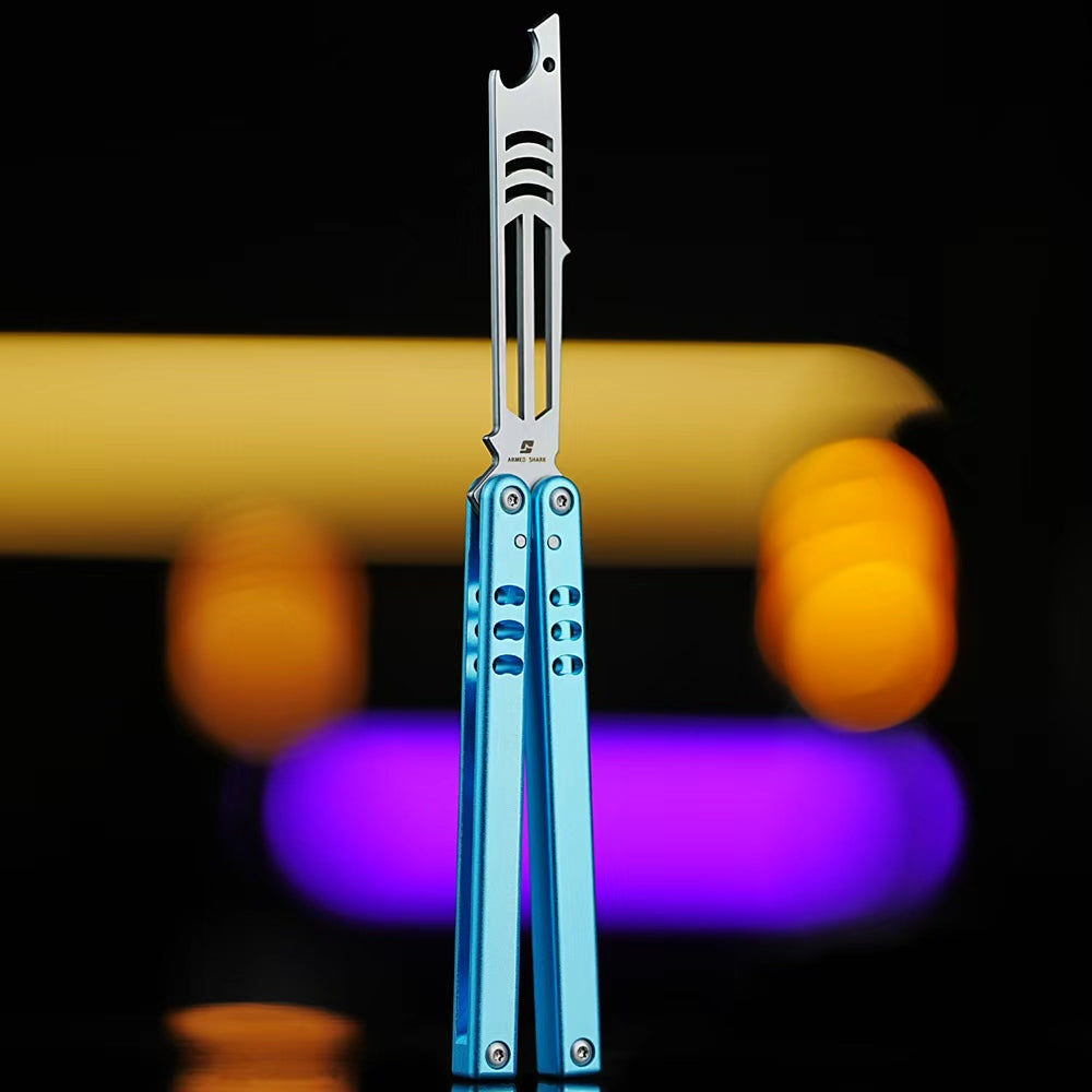 Bottle Opener Balisong Trainer - Armed Shark Inked Mako Butterfly Knife Gradient Flipper