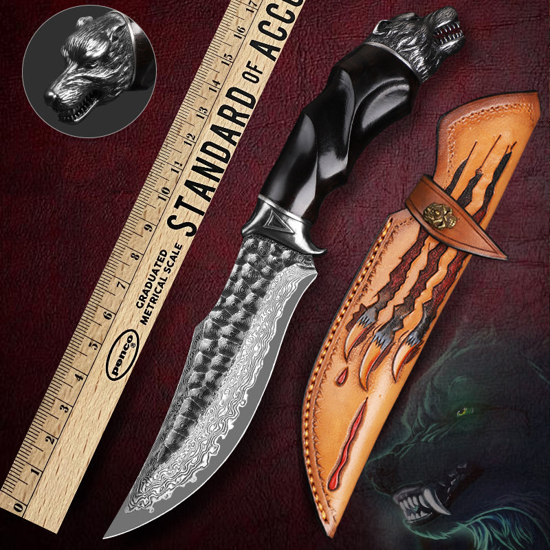 Nightbane Howler Damascus Steel Hunting Knife - 67-Layer VG-10 Core