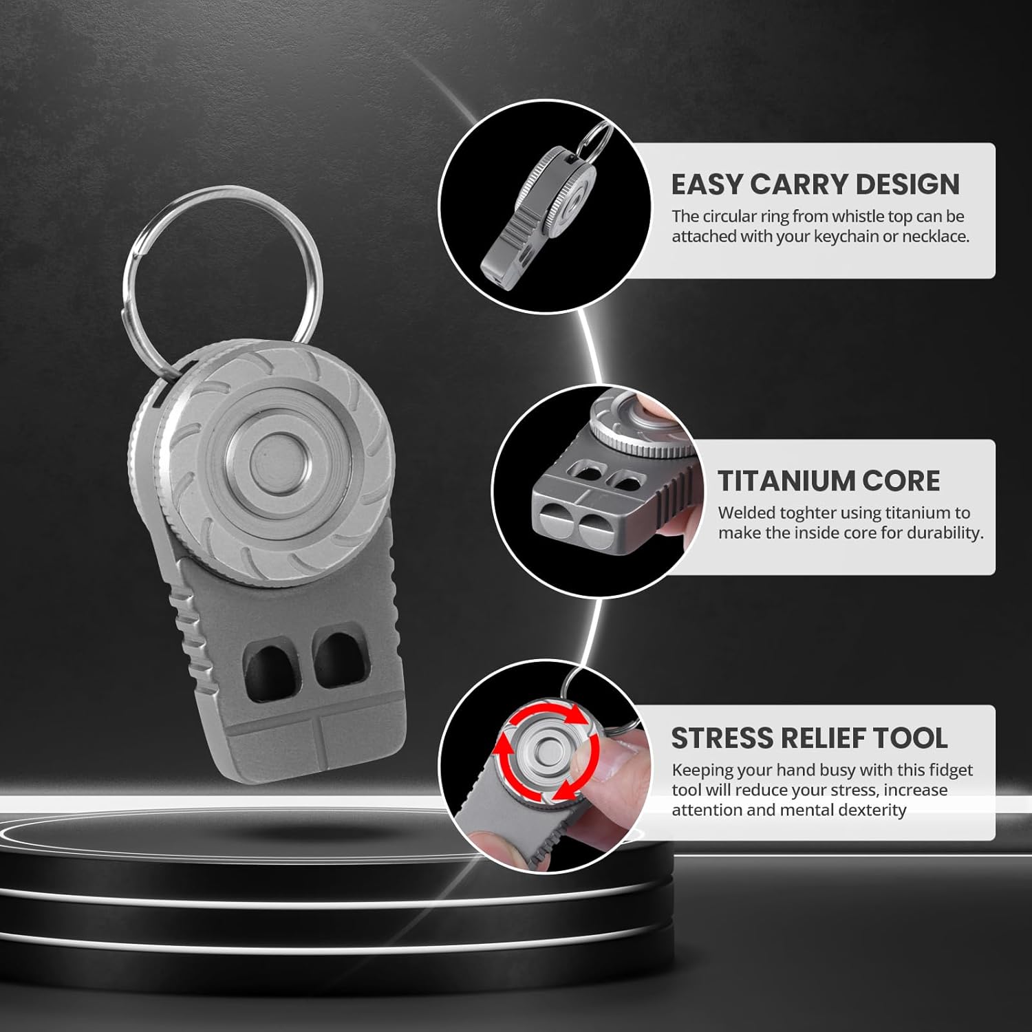 SonicSpinner Titanium Emergency Whistle - 120dB Survival Whistle with Fidget Spinner