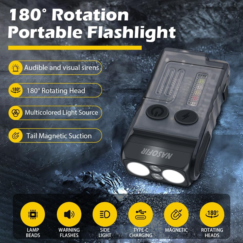 EDC Flashlight 1200 Lumens Emergency Buzzer UV Red Light IP67 Waterproof Magnetic