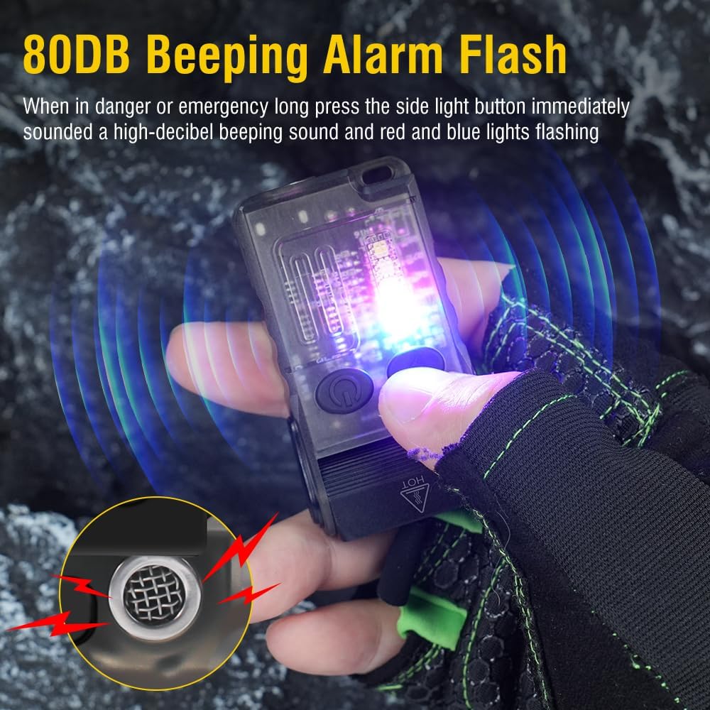 EDC Flashlight 1200 Lumens Emergency Buzzer UV Red Light IP67 Waterproof Magnetic