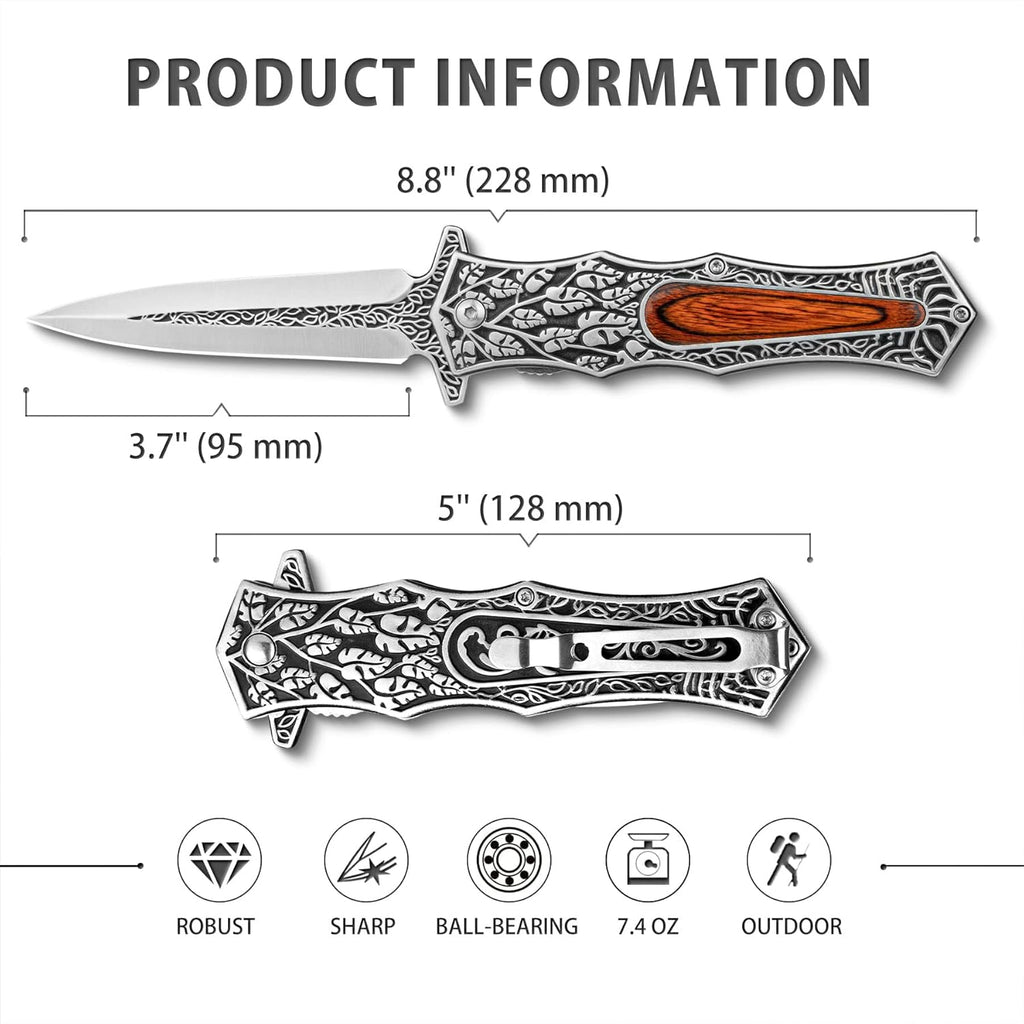 Pocket Knife Japanese Engraving One Hand Opening Liner Lock Stainless Steel EDC Collector