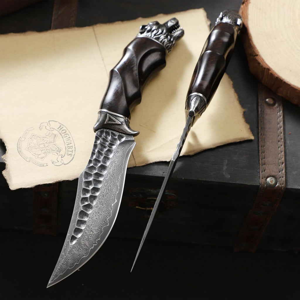 Nightbane Howler Damascus Steel Hunting Knife - 67-Layer VG-10 Core