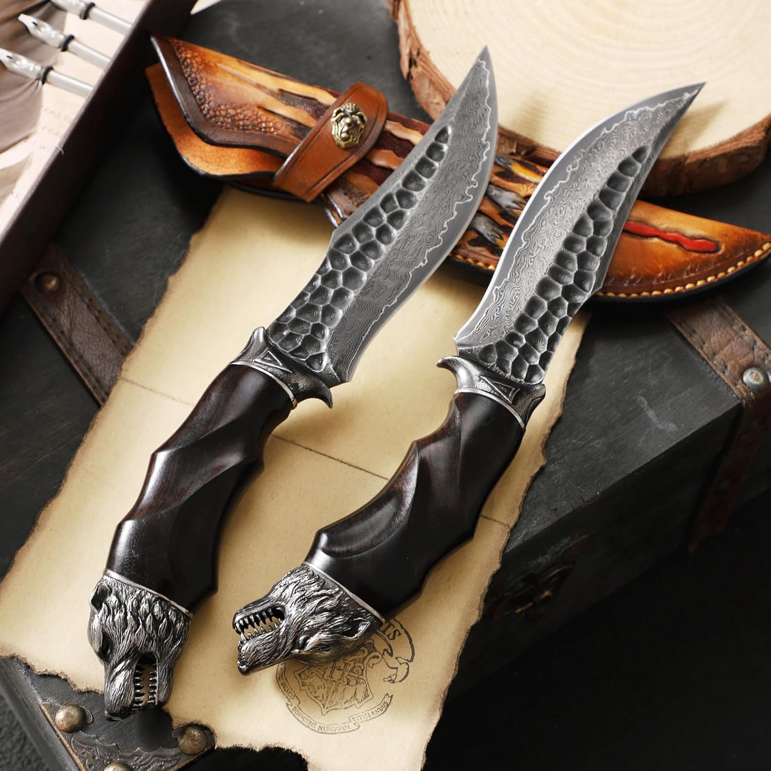 Nightbane Howler Damascus Steel Hunting Knife - 67-Layer VG-10 Core