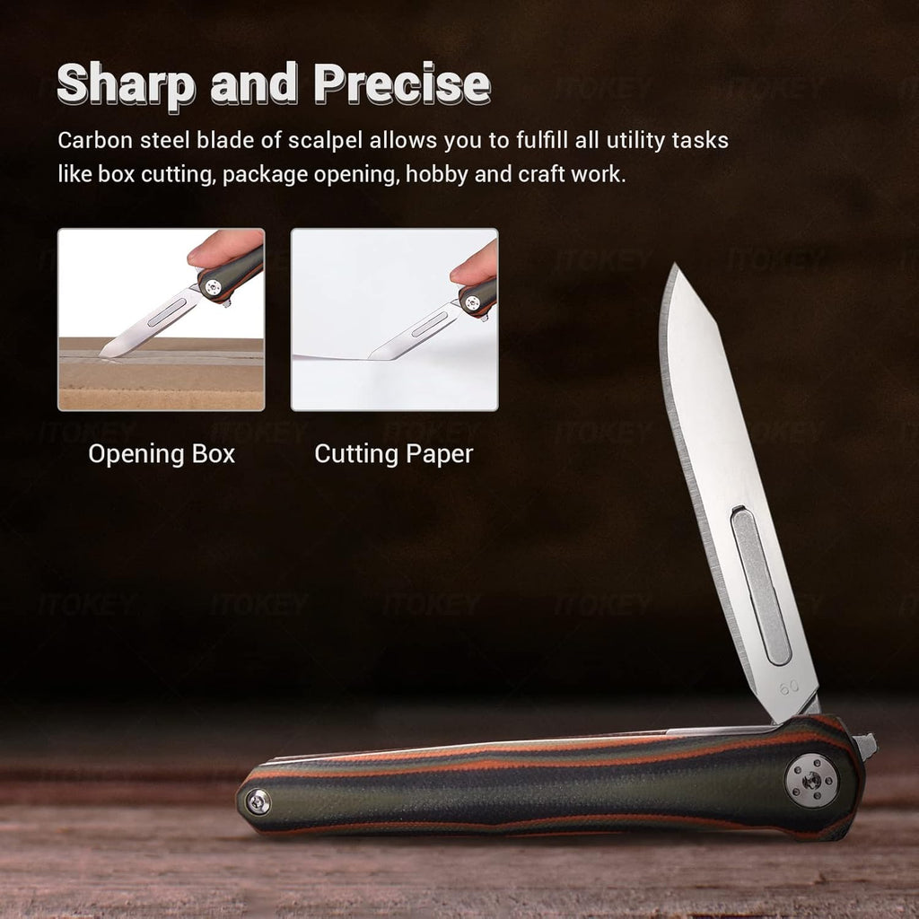 ViperFold Folding Scalpel Knife | Carbon Steel Blade | G10 Handle + 10 Blades