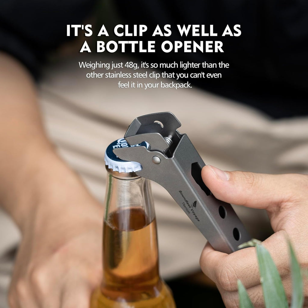 Pure Titanium Camping Tongs - 3-in-1 Pot Gripper, Bottle Opener & Wrench