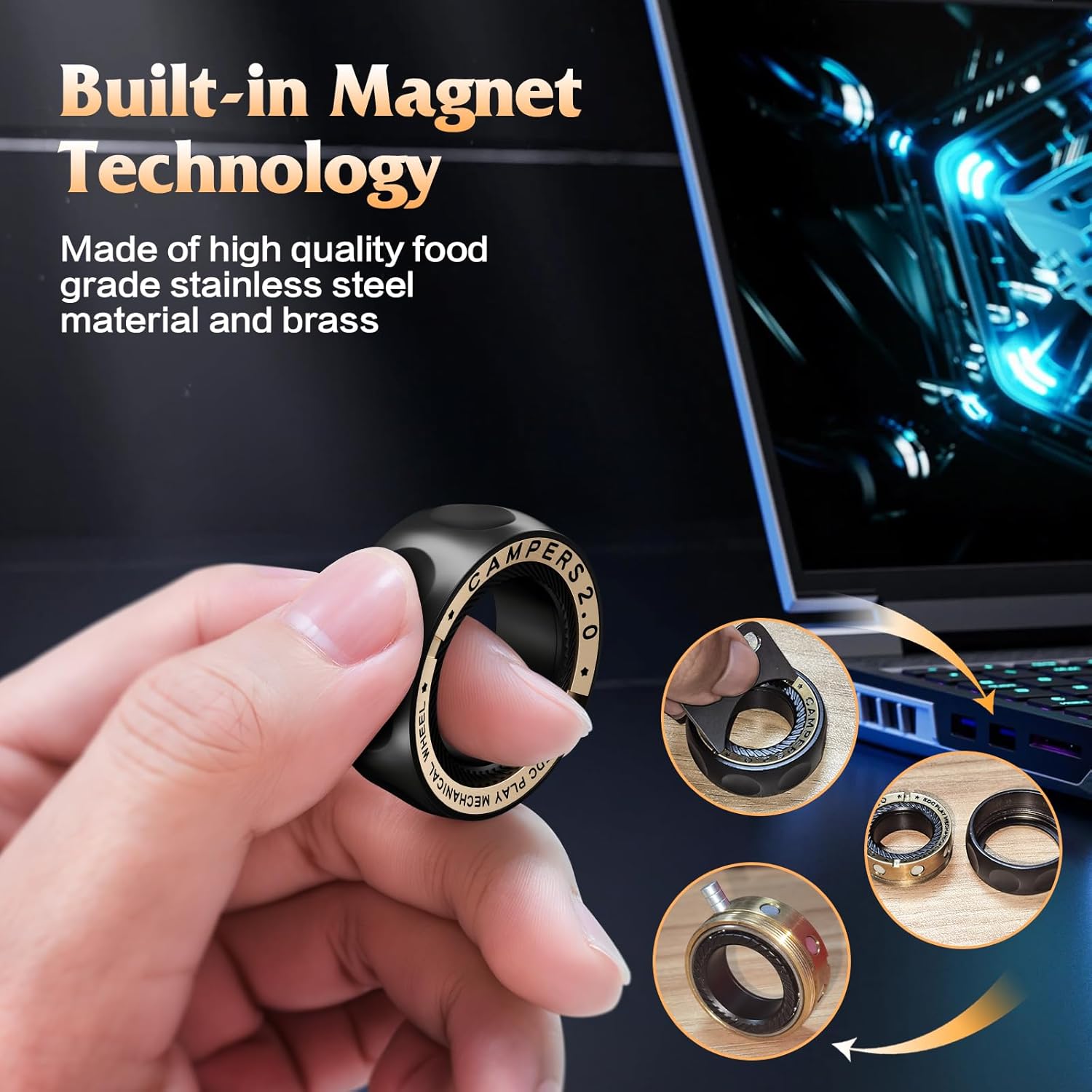 RelaxiSpin Magnetic Fidget Rings - Stainless Steel & Brass Spinner Rings