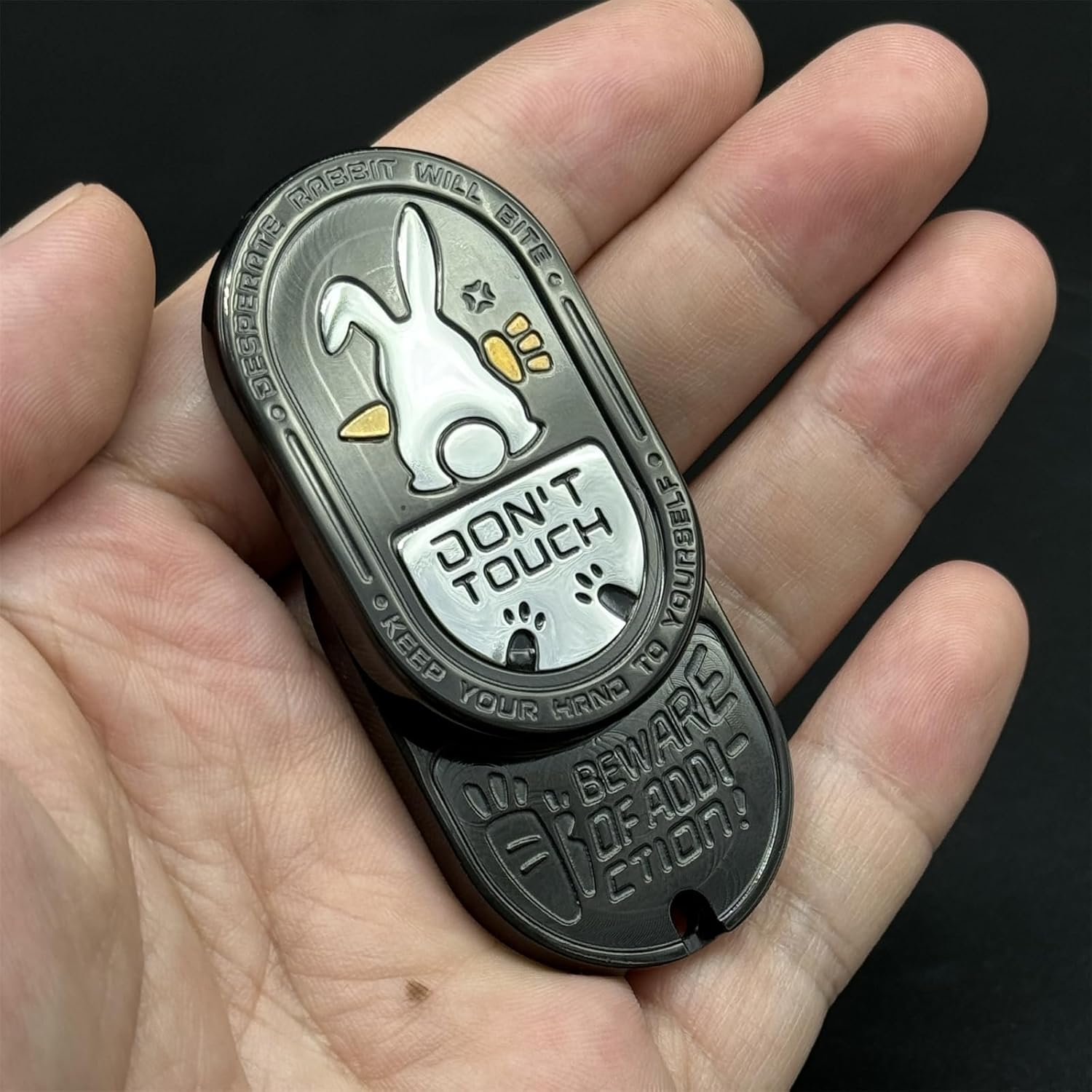 Fidget Slider Stainless Steel Bunny Engraving Ding Sound Multi-Directional EDC Stress Relief ADHD