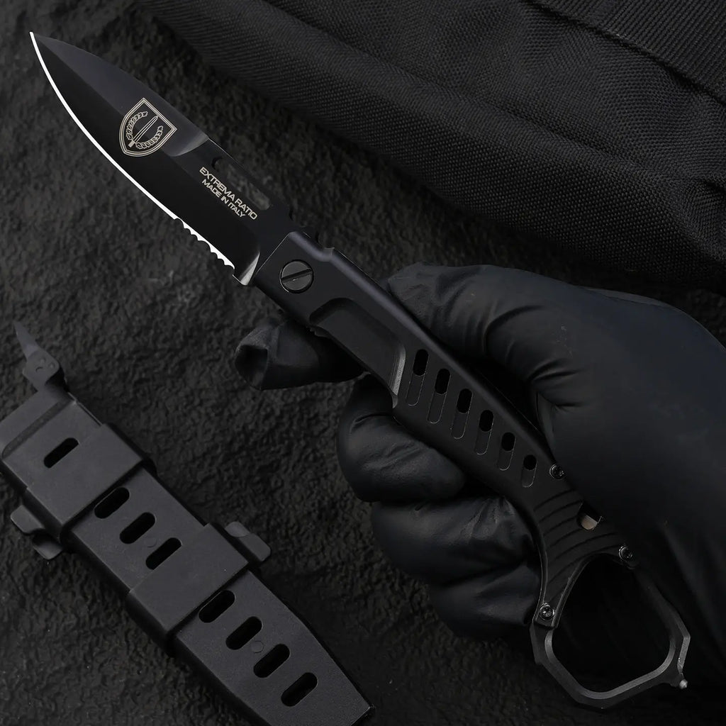 Folding Knife Tactical Knife N690C Steel Finger Ring Design Black Finish EDC Knife First Responder