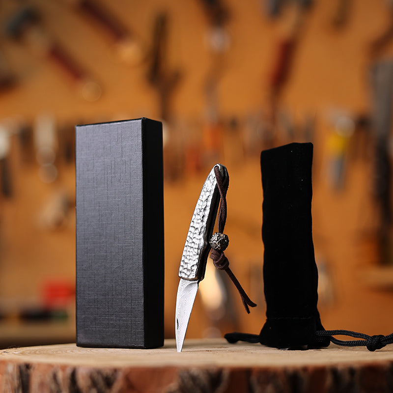 Folding Knife Damascus Steel Pocket Knife Compact Keychain EDC Knife Collector Knife