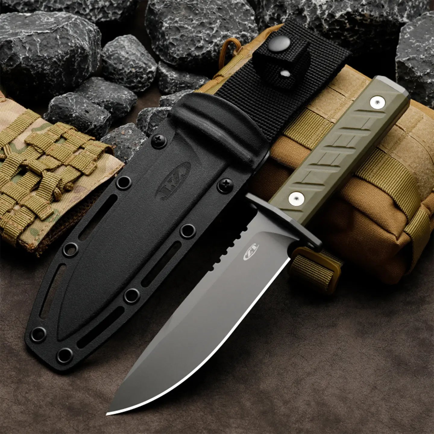 Survival Knife Fixed Blade Knife 7Cr Steel Titanium Coating Hunting Knife Camping Bushcraft Tactical