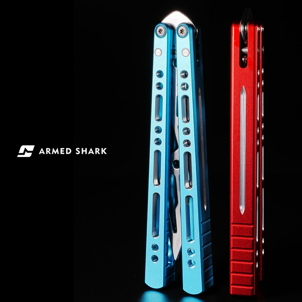 Butterfly Trainer Knife Armed Shark Pike - 7075 Aluminum Balisong Flipper Mirror Polish
