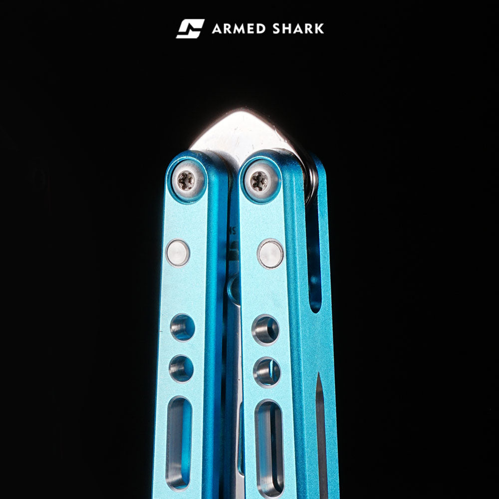 Butterfly Trainer Knife Armed Shark Pike - 7075 Aluminum Balisong Flipper Mirror Polish