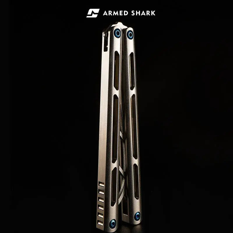 TC4 Titanium Balisong Trainer Knife - Armed Shark Tsunami DLC Butterfly Flipper