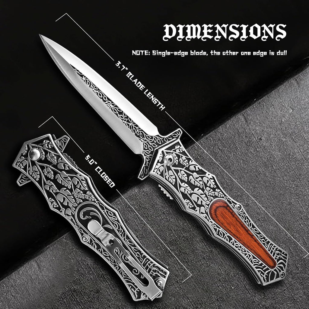 Pocket Knife Japanese Engraving One Hand Opening Liner Lock Stainless Steel EDC Collector