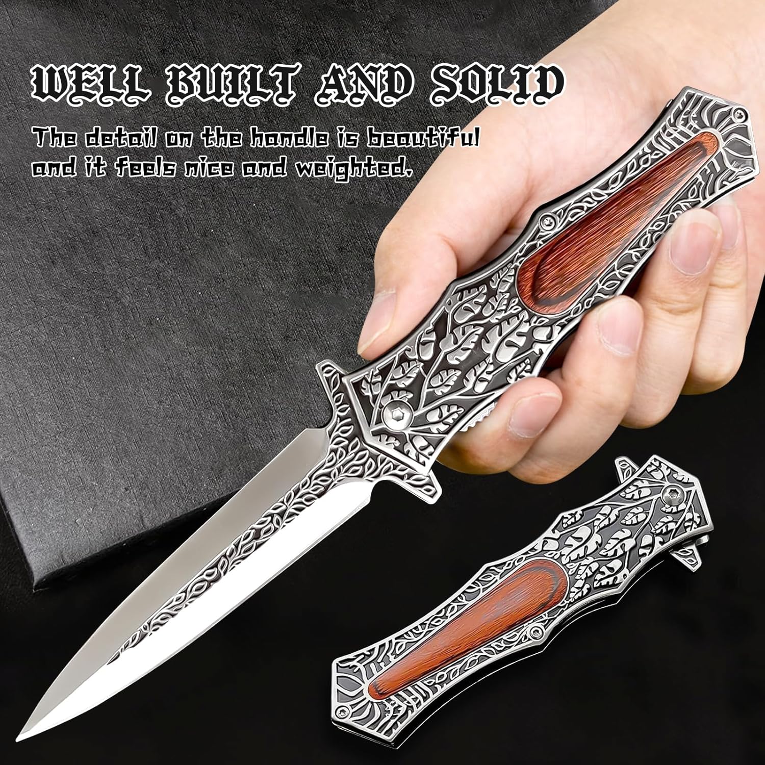 Pocket Knife Japanese Engraving One Hand Opening Liner Lock Stainless Steel EDC Collector