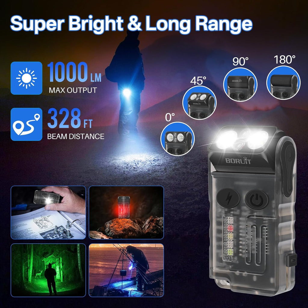EDC Flashlight 1200 Lumens Emergency Buzzer UV Red Light IP67 Waterproof Magnetic