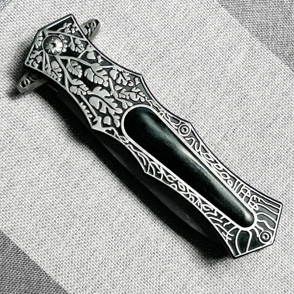 Pocket Knife Japanese Engraving One Hand Opening Liner Lock Stainless Steel EDC Collector