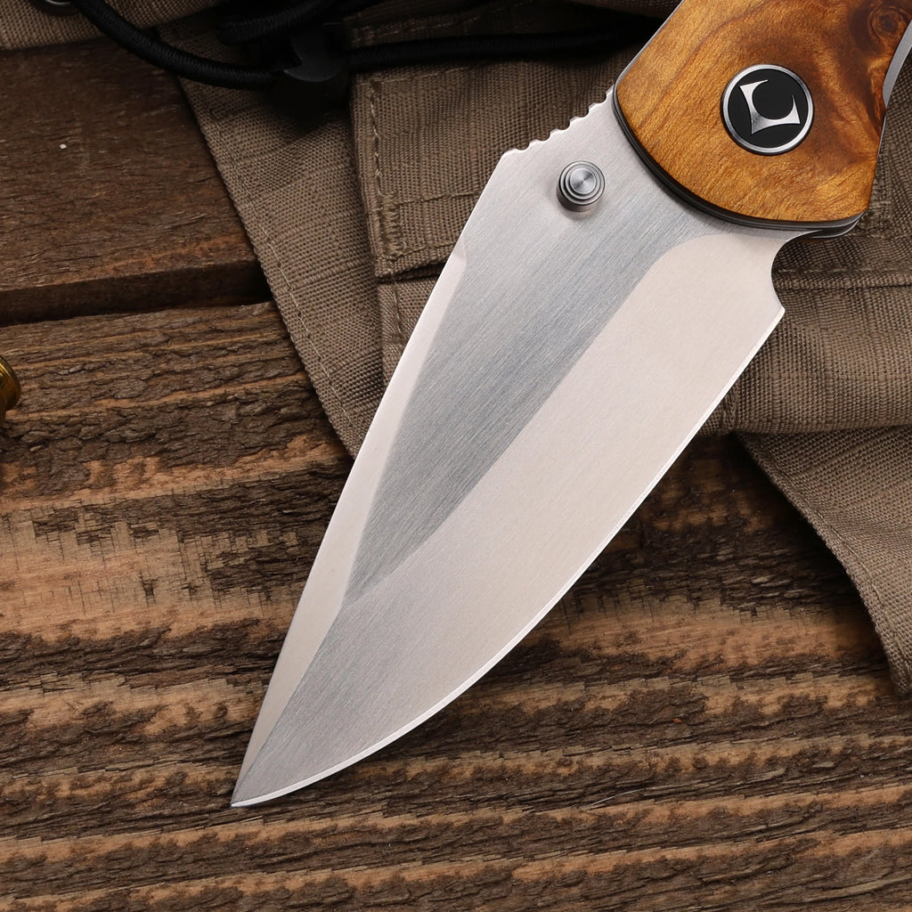 Enchantress VG10 Folding Knife - Stabilized Wood Titanium EDC