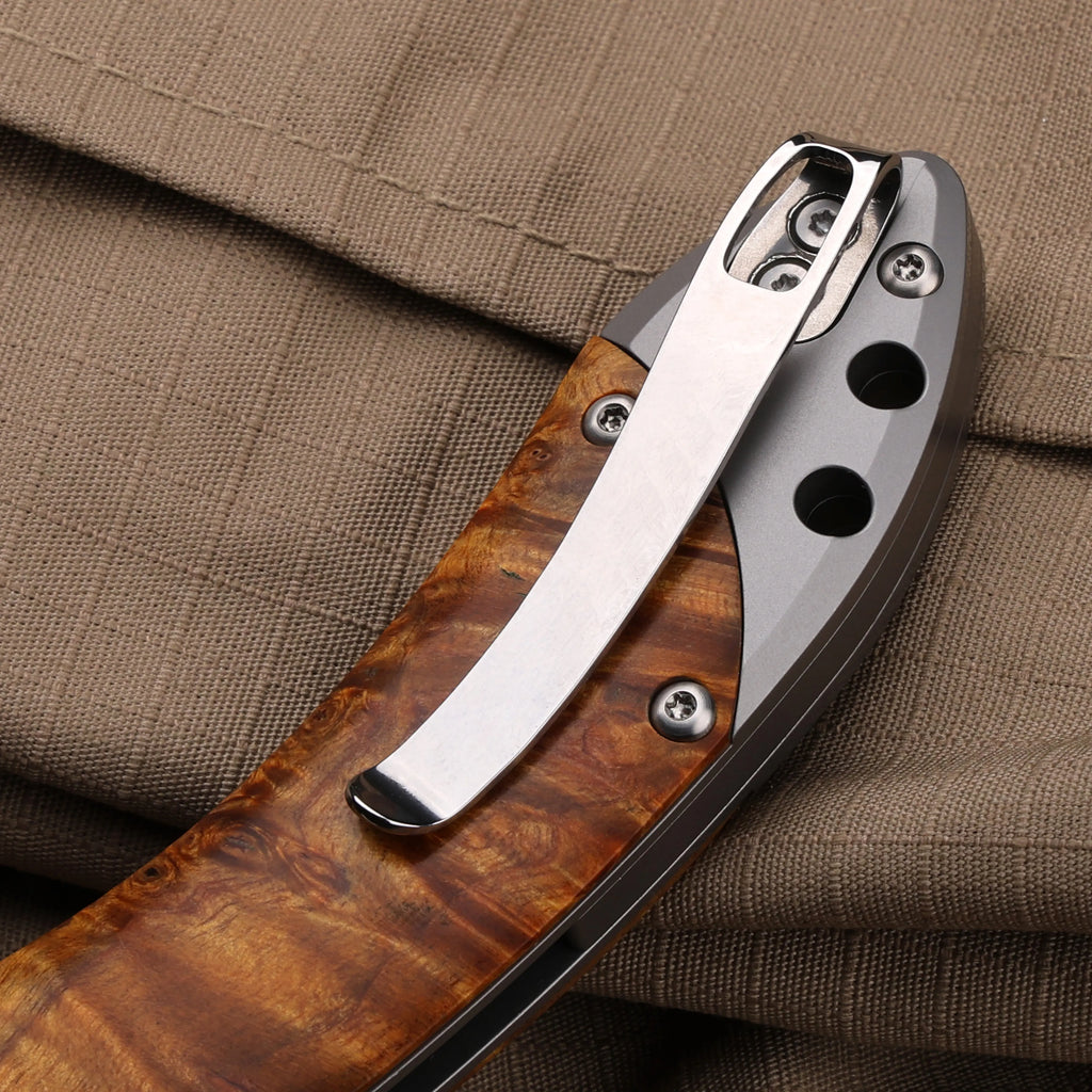 Enchantress VG10 Folding Knife - Stabilized Wood Titanium EDC
