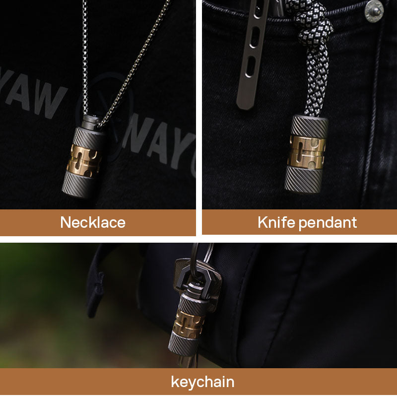 ScrewMaster Titanium EDC Pendant - Lanyard Bead with Hidden Bit Driver & Tritium Slots
