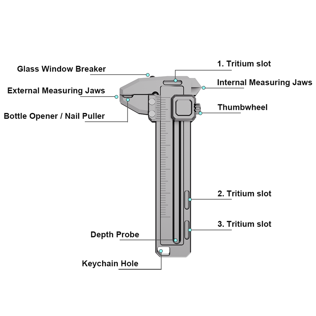 TiCal Pro GR5 Titanium Mini Caliper - 9-in-1 Multi-Function EDC Measurement Tool