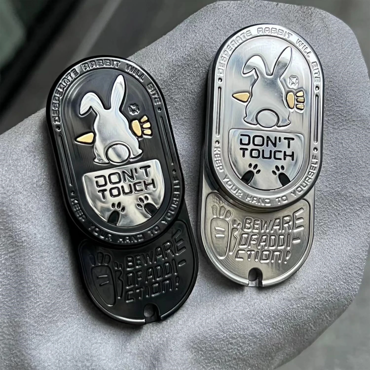Fidget Slider Stainless Steel Bunny Engraving Ding Sound Multi-Directional EDC Stress Relief ADHD