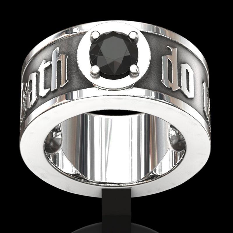 Skull Ring – Til Death Do Us Part Black Zircon Gothic Punk Eternal Love Ring