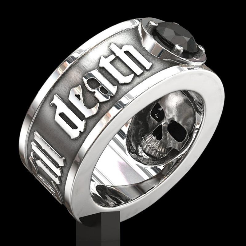 Skull Ring – Til Death Do Us Part Black Zircon Gothic Punk Eternal Love Ring