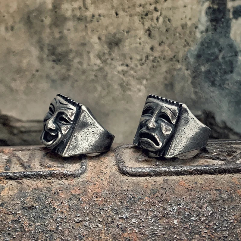 Hip Hop Ring – Geometric Mood Face Mask Gothic Punk Statement Happy Unhappy