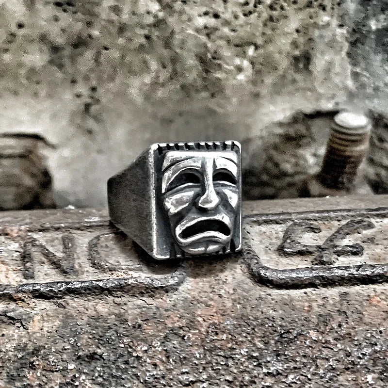 Hip Hop Ring – Geometric Mood Face Mask Gothic Punk Statement Happy Unhappy