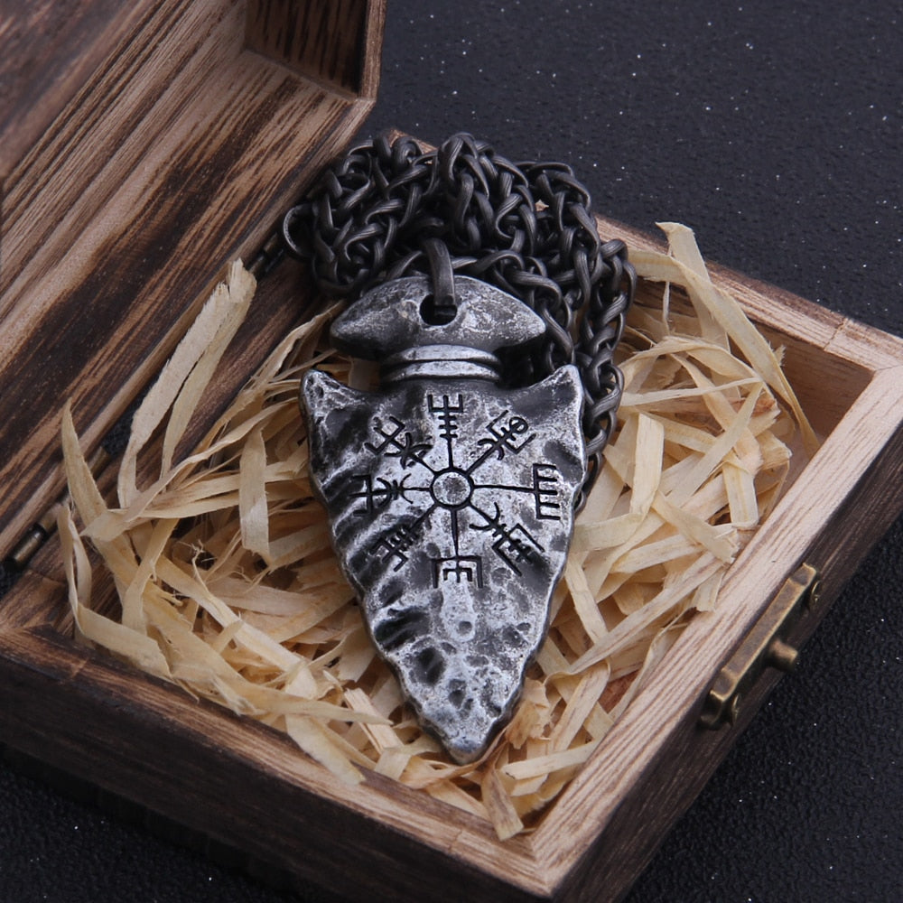 Viking Necklace – Vegvisir Spearhead Norse Compass Gothic Pendant