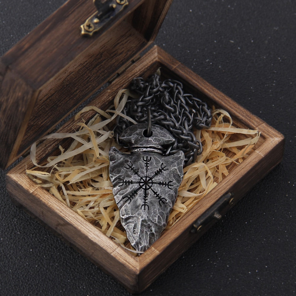 Viking Necklace – Vegvisir Spearhead Norse Compass Gothic Pendant