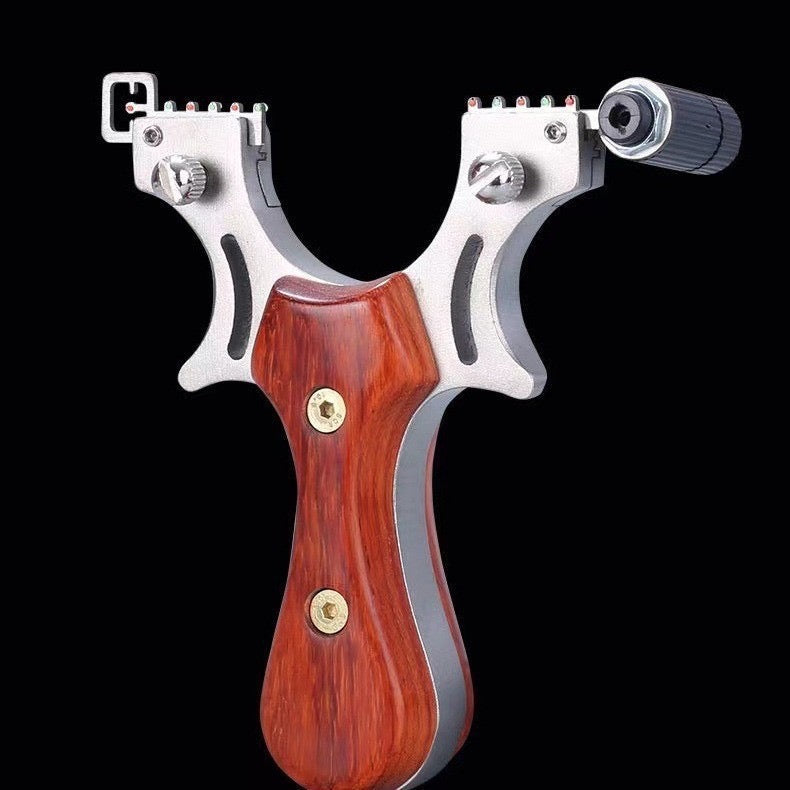 Wrist Rocket Slingshot – Stainless Steel Wood Handle Hunting Slingshot with Laser & Fiber Optic Sight