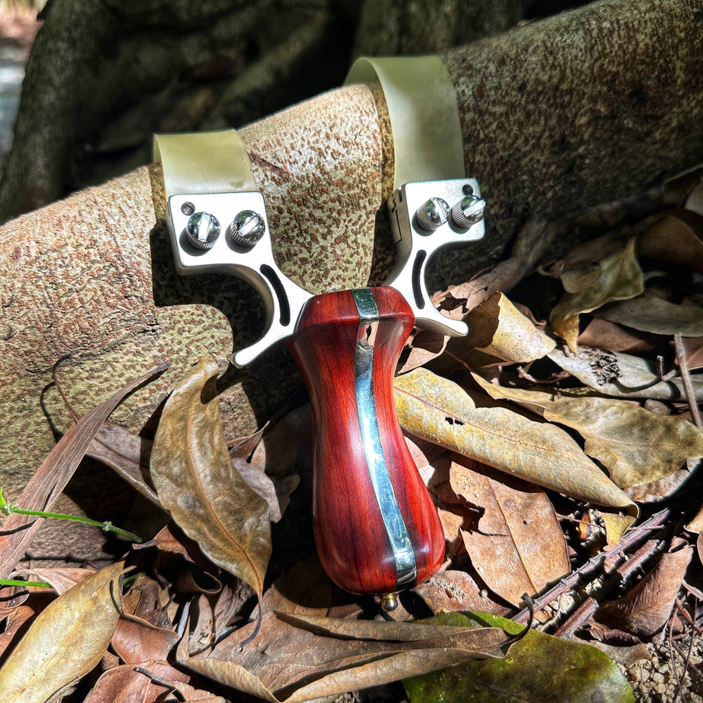 Hunting Slingshot – Stainless Steel Wood Handle Slingshot with Laser & Level Fiber Optic Sight