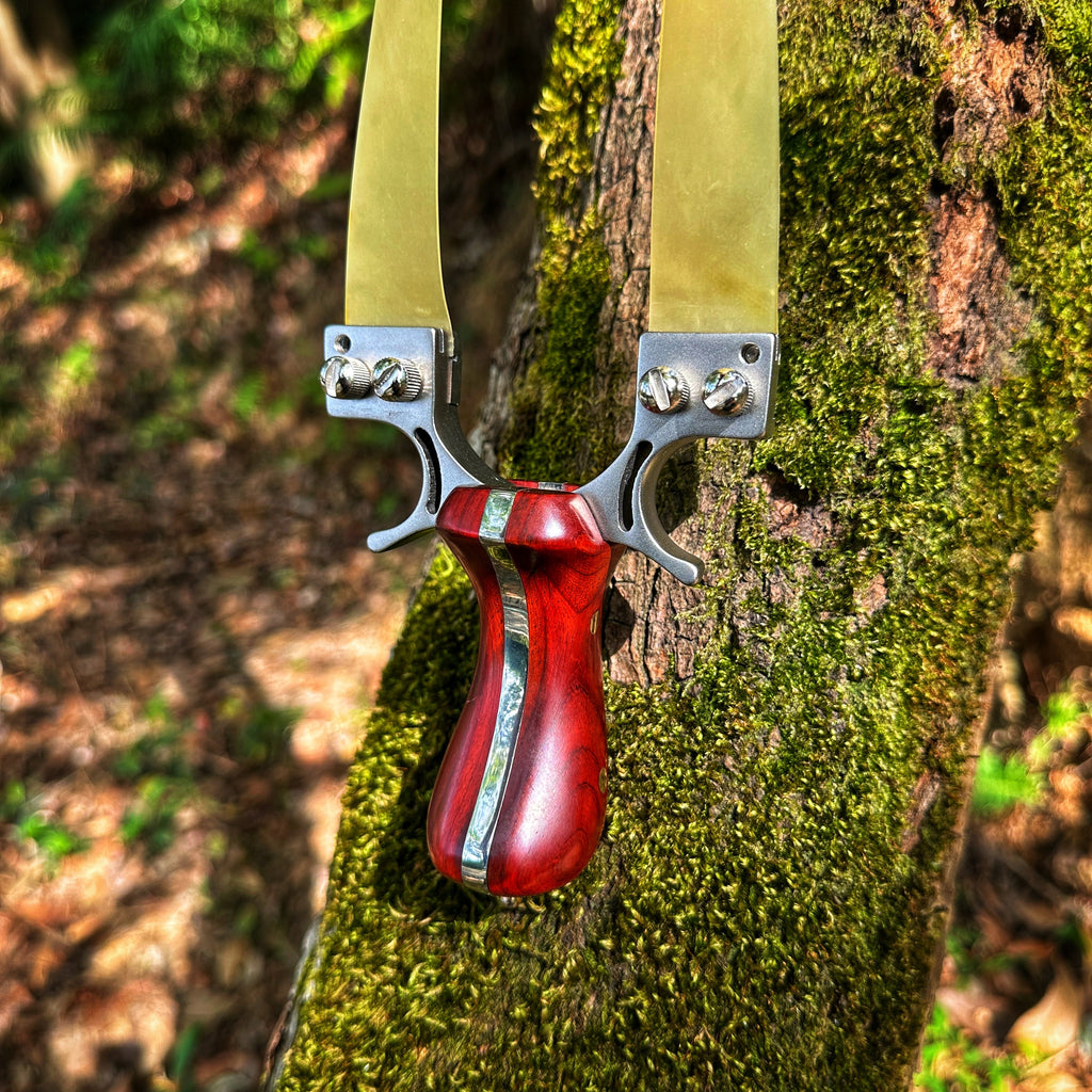 Hunting Slingshot – Stainless Steel Wood Handle Slingshot with Laser & Level Fiber Optic Sight