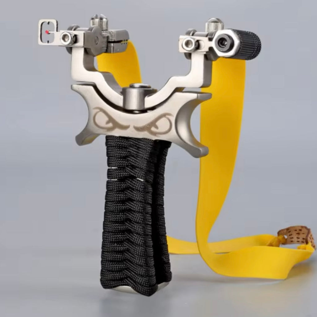 Hunting Slingshot – 360° Rotating Stainless Steel Slingshot with Fiber Optic & Laser Sight