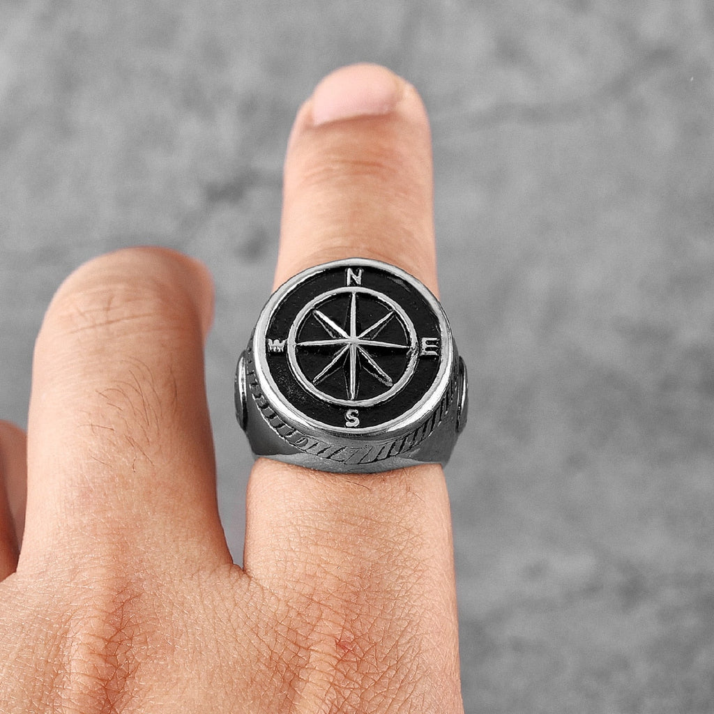 Anchor Ring – Navigator Compass Sailor Punk Hip Hop Statement Ring