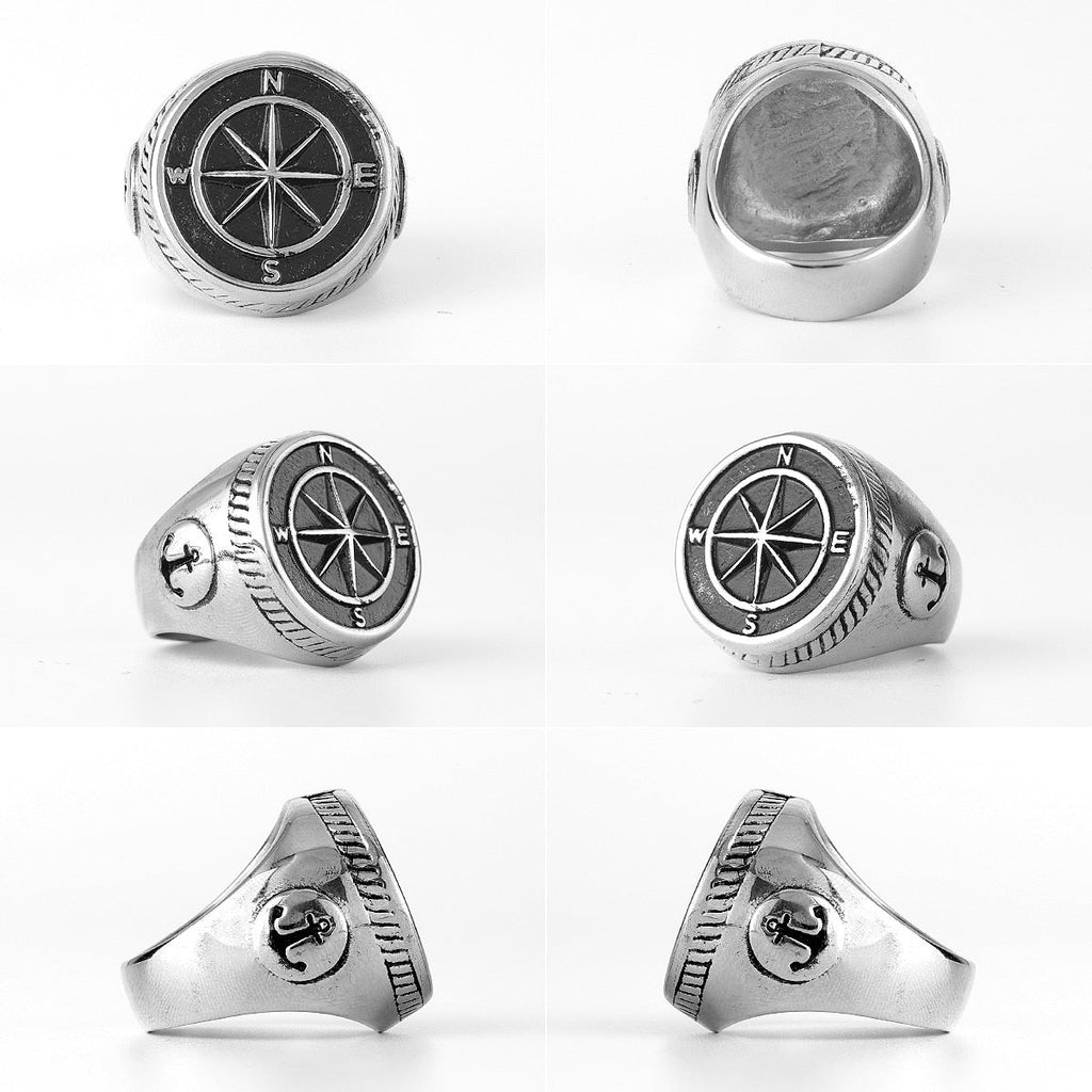 Anchor Ring – Navigator Compass Sailor Punk Hip Hop Statement Ring