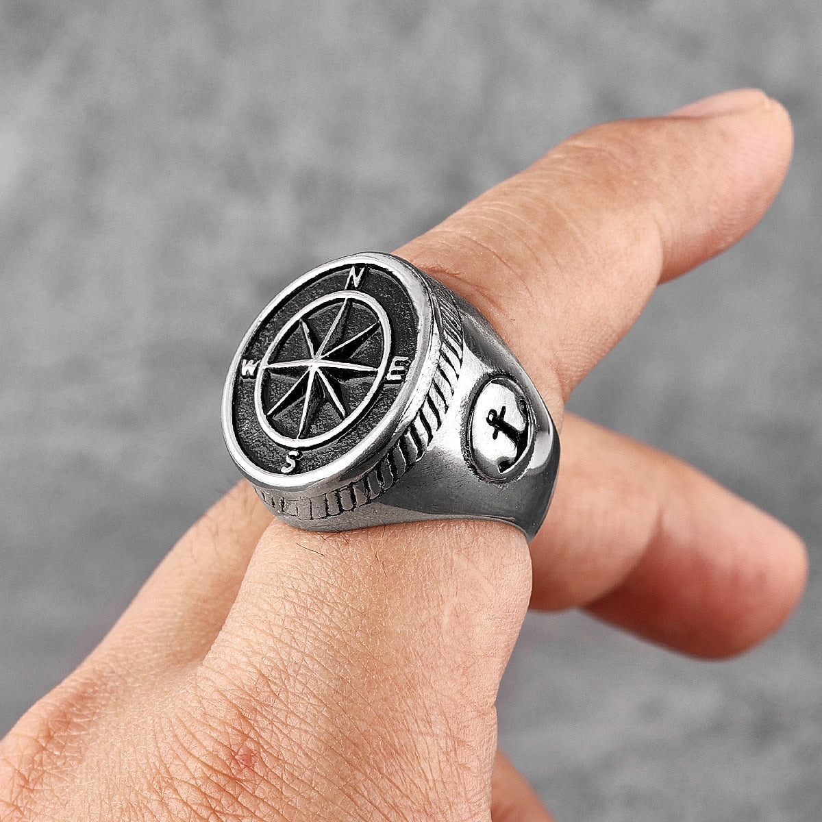 Anchor Ring – Navigator Compass Sailor Punk Hip Hop Statement Ring