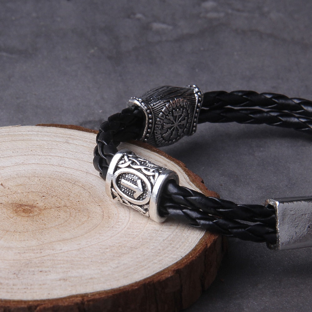 Leather Bracelet – Helm of Awe Viking Norse Gothic Punk Statement