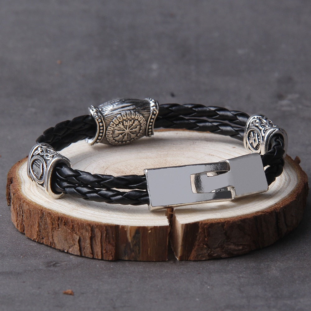 Leather Bracelet – Helm of Awe Viking Norse Gothic Punk Statement