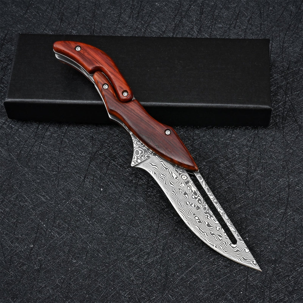 Folding Knife Damascus Steel Pocket Knife Mechanical Lock Camping Knife EDC Collector Knife