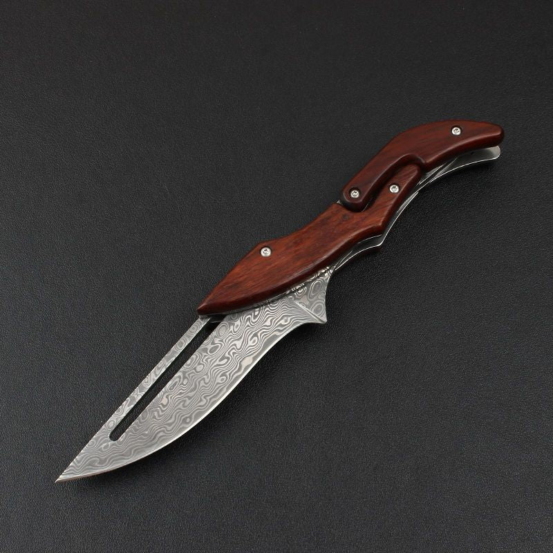 Folding Knife Damascus Steel Pocket Knife Mechanical Lock Camping Knife EDC Collector Knife