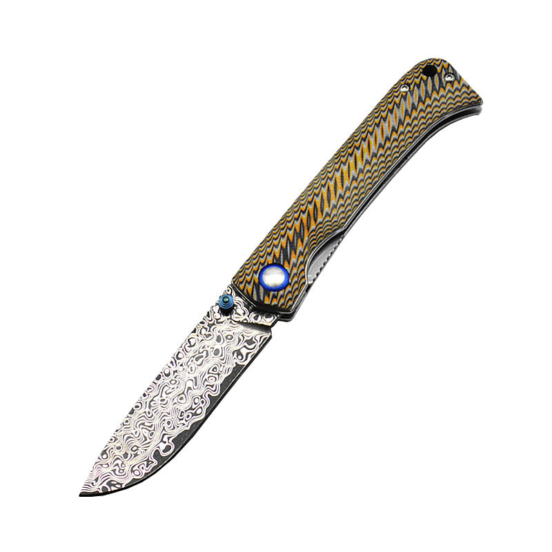 Winged Avian Damascus Folding Knife | G10 Handle & Zirconium Inlay | 59HRC